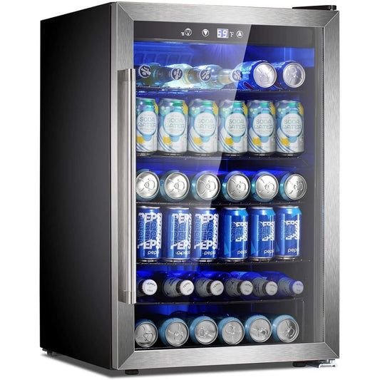 Réfrigérateur à boissons de 145 canettes, mini-réfrigérateur de 4,4 pi³ avec porte vitrée pour sodas, bières et vins – Façade transparente pour la maison, le bureau ou le bar