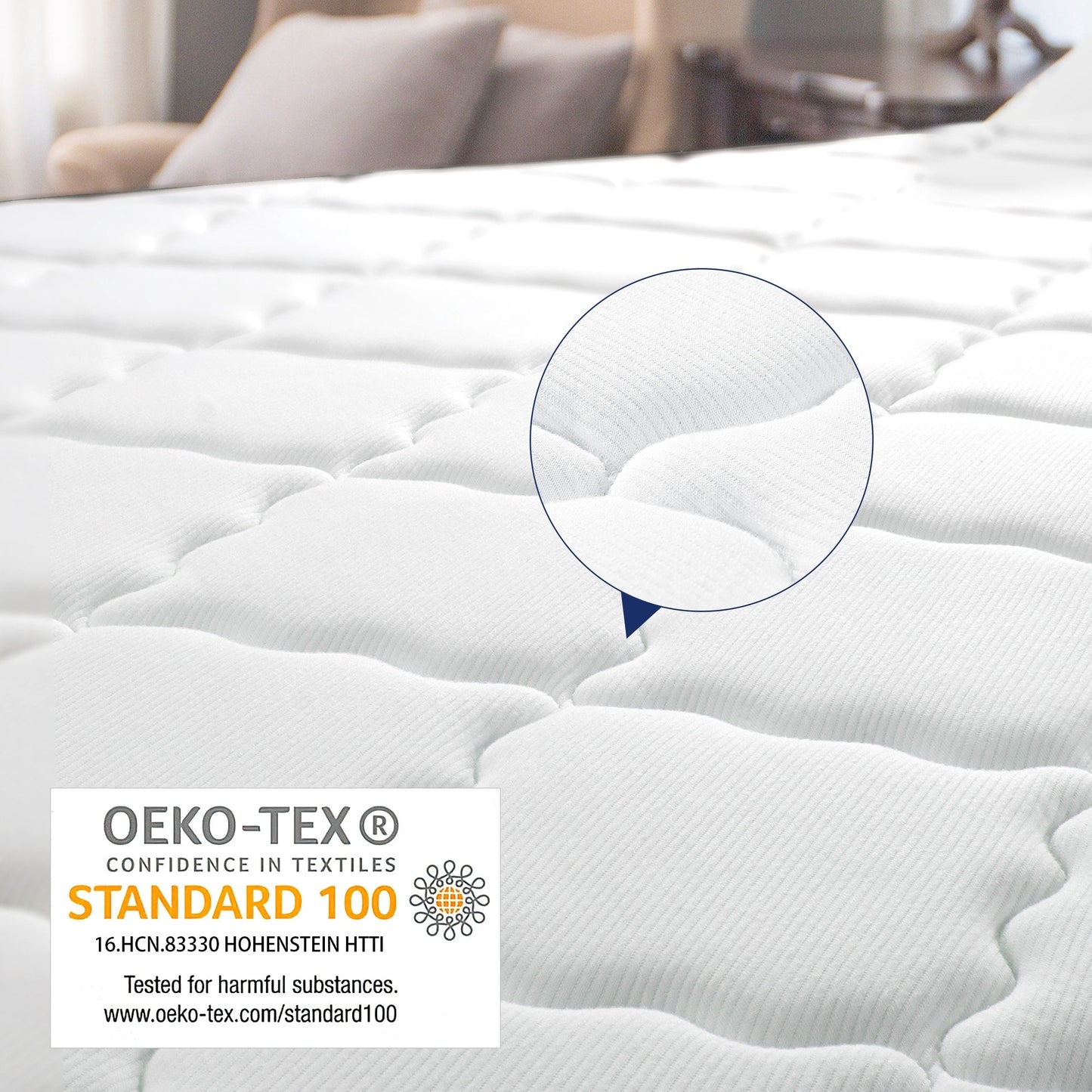 Matelas hybride 14 - Mousse à mémoire de forme en gel de charbon de bambou et ressorts ensachés à 7 zones, fermeté moyenne, essai de 100 nuits