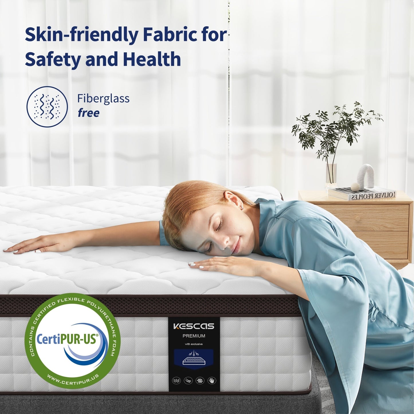 Matelas hybride 14 - Mousse à mémoire de forme en gel de charbon de bambou et ressorts ensachés à 7 zones, fermeté moyenne, essai de 100 nuits