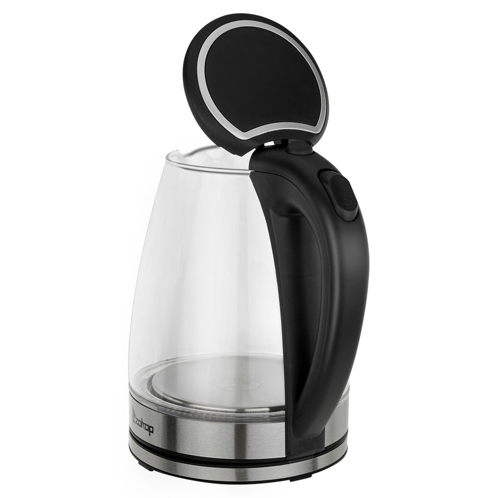 Bouilloire électrique en verre 1500 W 1,8 L avec arrêt automatique et couvercle et fond en acier inoxydable