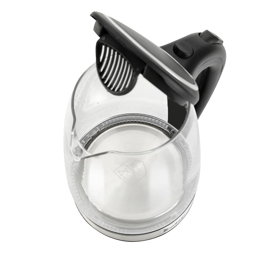 Bouilloire électrique en verre 1500 W 1,8 L avec arrêt automatique et couvercle et fond en acier inoxydable