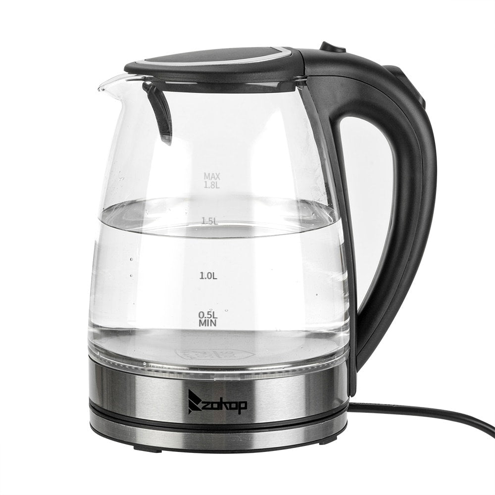 Bouilloire électrique 1500 W 1,8 L, chauffe-eau, théière en verre, cafetière, arrêt automatique