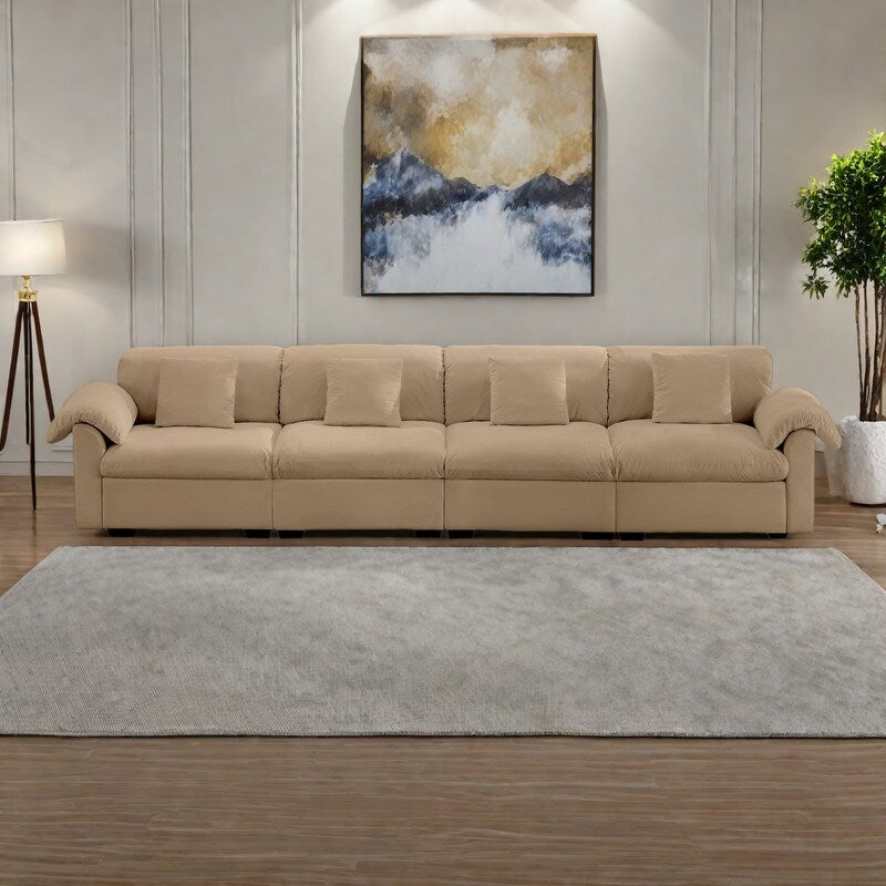 Canapé surdimensionné 4 places en velours 154,7 avec coussins effet nuage et rangements complets