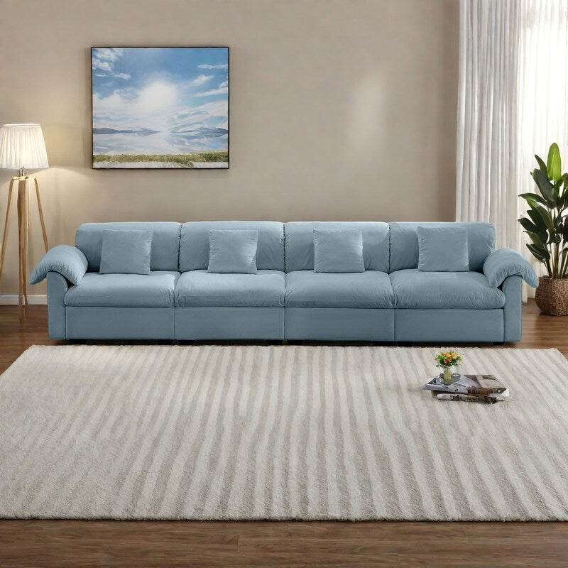 Canapé surdimensionné 4 places en velours 154,7 avec coussins effet nuage et rangements complets