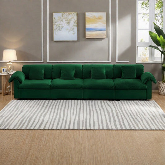 Canapé surdimensionné 4 places en velours 154,7 avec coussins effet nuage et rangements complets