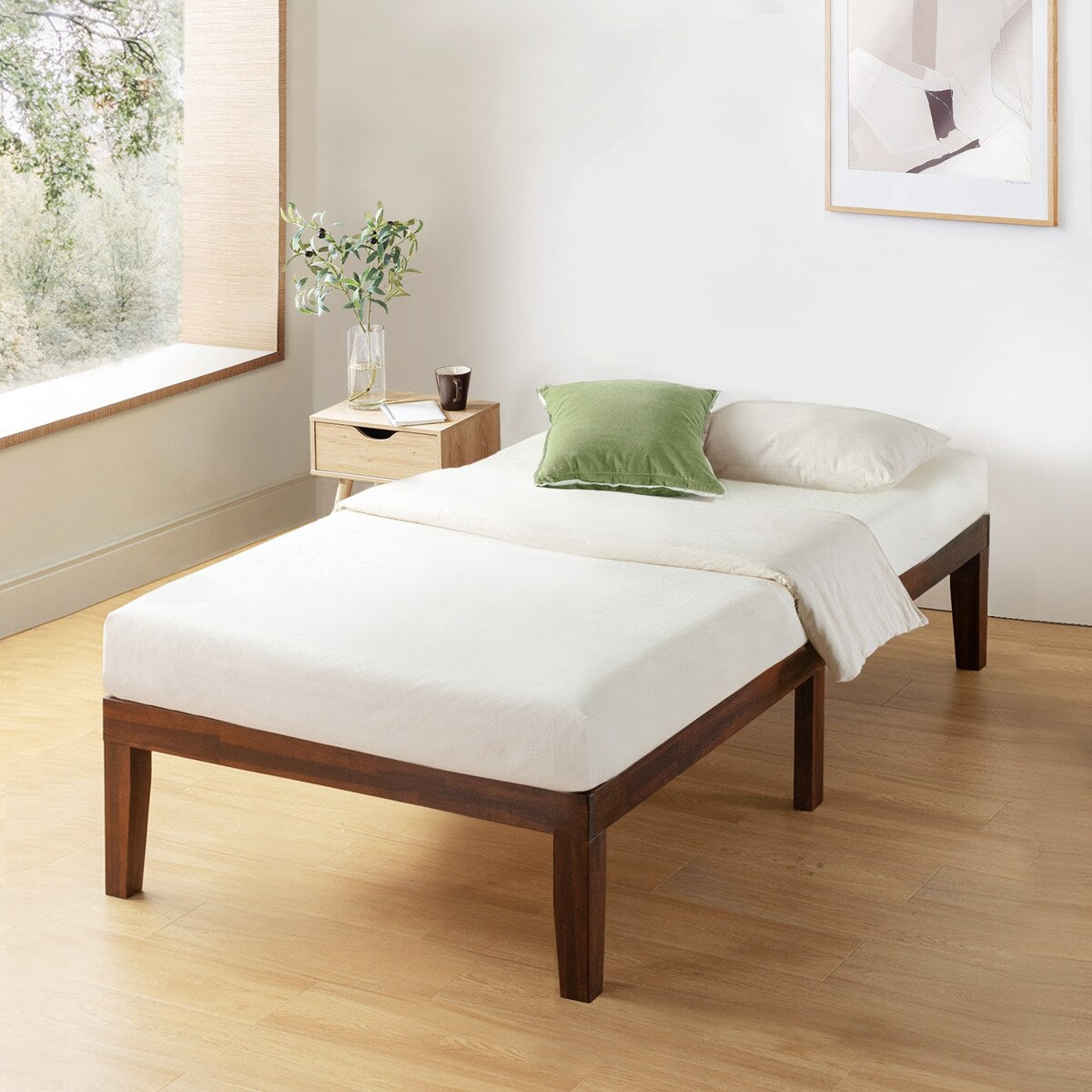 Cadre de lit plateforme classique en bois massif de 16 pouces, disponible en plusieurs finitions
