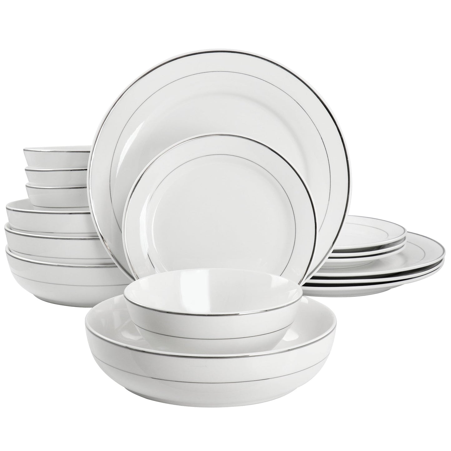 Service de table rond en porcelaine de 16 pièces avec deux bols