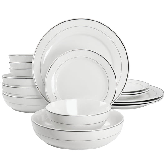 Service de table rond en porcelaine de 16 pièces avec deux bols