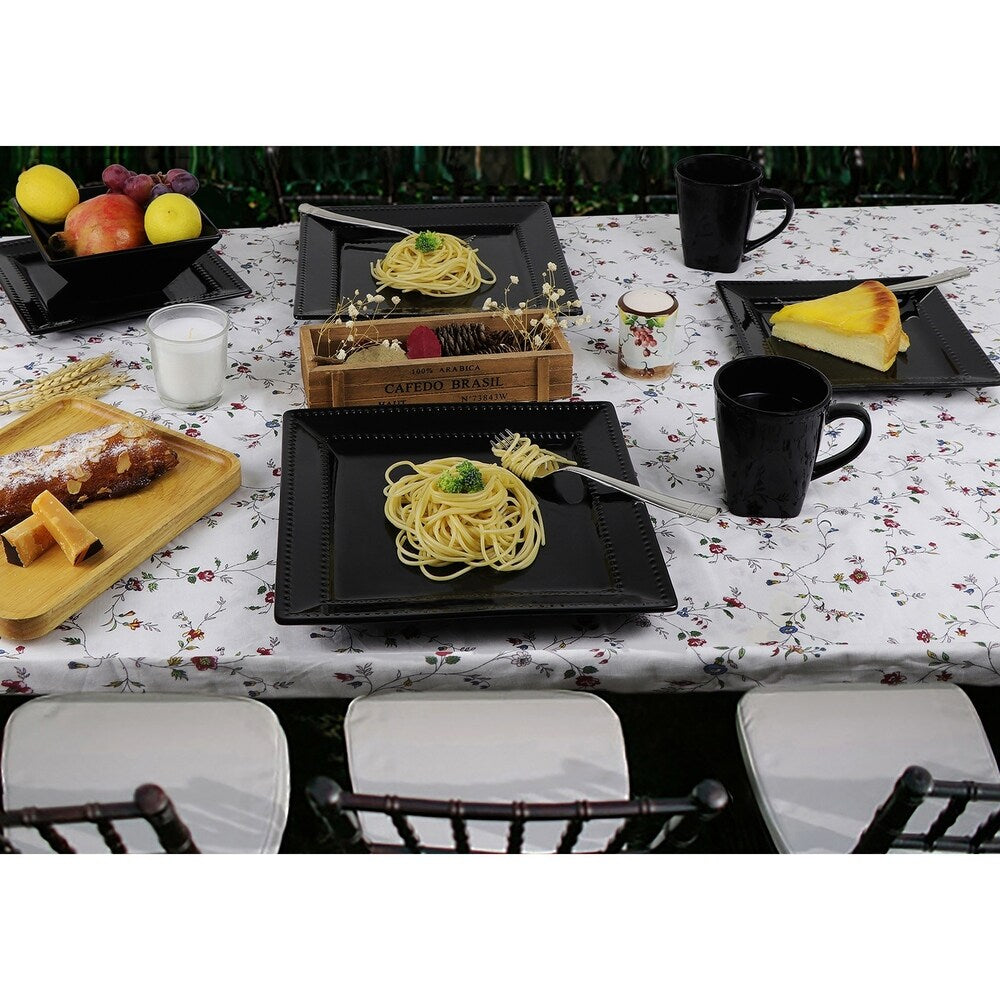 Service de table carré en grès perlé, 16 pièces, Lorren Home Trends, noir