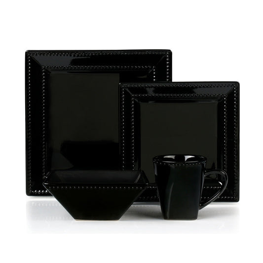 Service de table carré en grès perlé, 16 pièces, Lorren Home Trends, noir