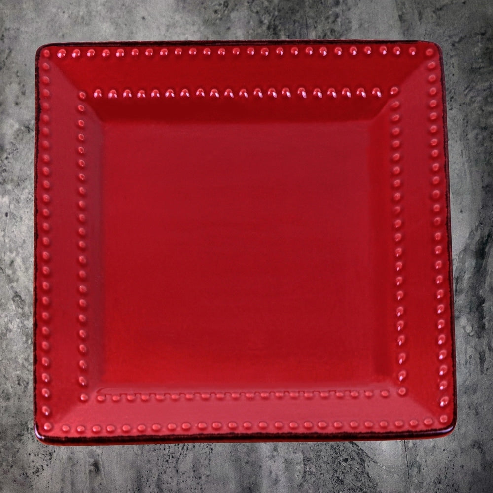 Service de table carré en grès perlé, 16 pièces, Lorren Home Trends, rouge