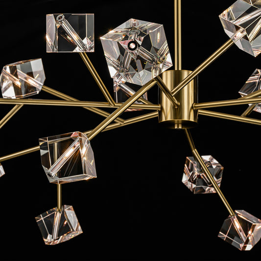 Lustre en cristal linéaire Sputnik à 18 lumières, design moderne et glamour, idéal pour une salle à manger ou un salon.