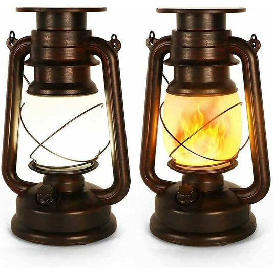 Lot de 2 lanternes solaires suspendues vintage à LED avec flamme vacillante