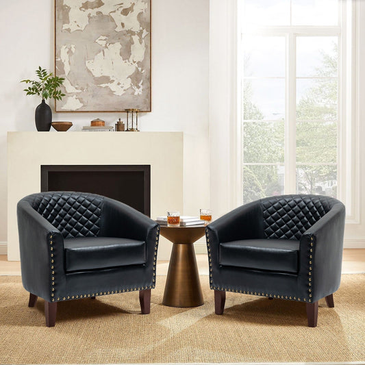 Lot de 2 chaises d'appoint tonneau en cuir vegan de 29 W avec garniture cloutée