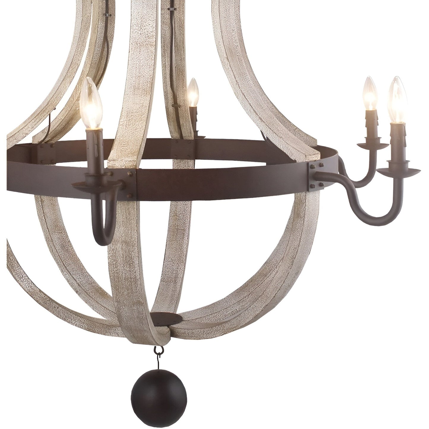 Lustre à 12 lumières en forme de tonneau à vin de style campagnard français à deux niveaux