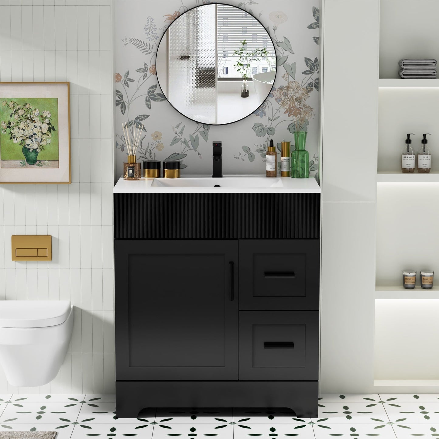 Ensemble de meuble-lavabo Wavy Line 30/36/48 avec lavabo et robinet