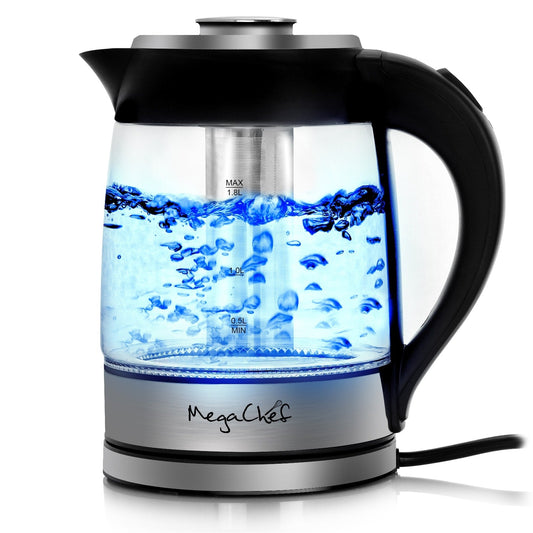 Bouilloire électrique et infuseur à thé en verre et acier inoxydable de 1,8 litre