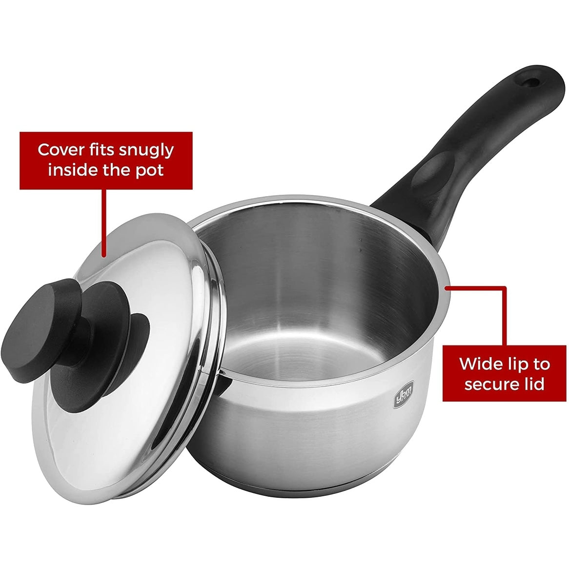 Marmite à sauce professionnelle YBM Home en acier inoxydable 18/10, avec couvercle et base capsule triple épaisseur, compatible induction, avec poignée