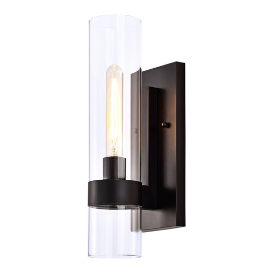 Applique murale cylindrique en verre transparent à 1 lumière