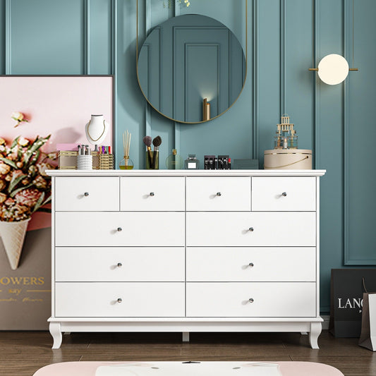Commode double blanche à 10 tiroirs pour chambre à coucher, grand espace de rangement