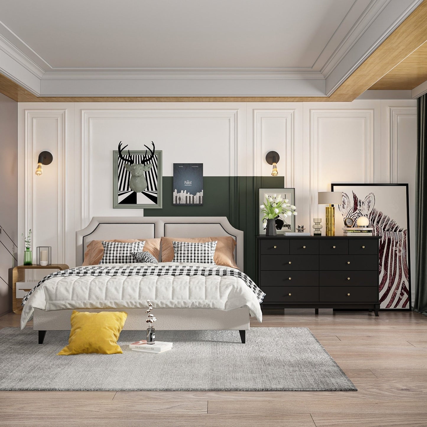 Commode double blanche à 10 tiroirs pour chambre à coucher, grand espace de rangement