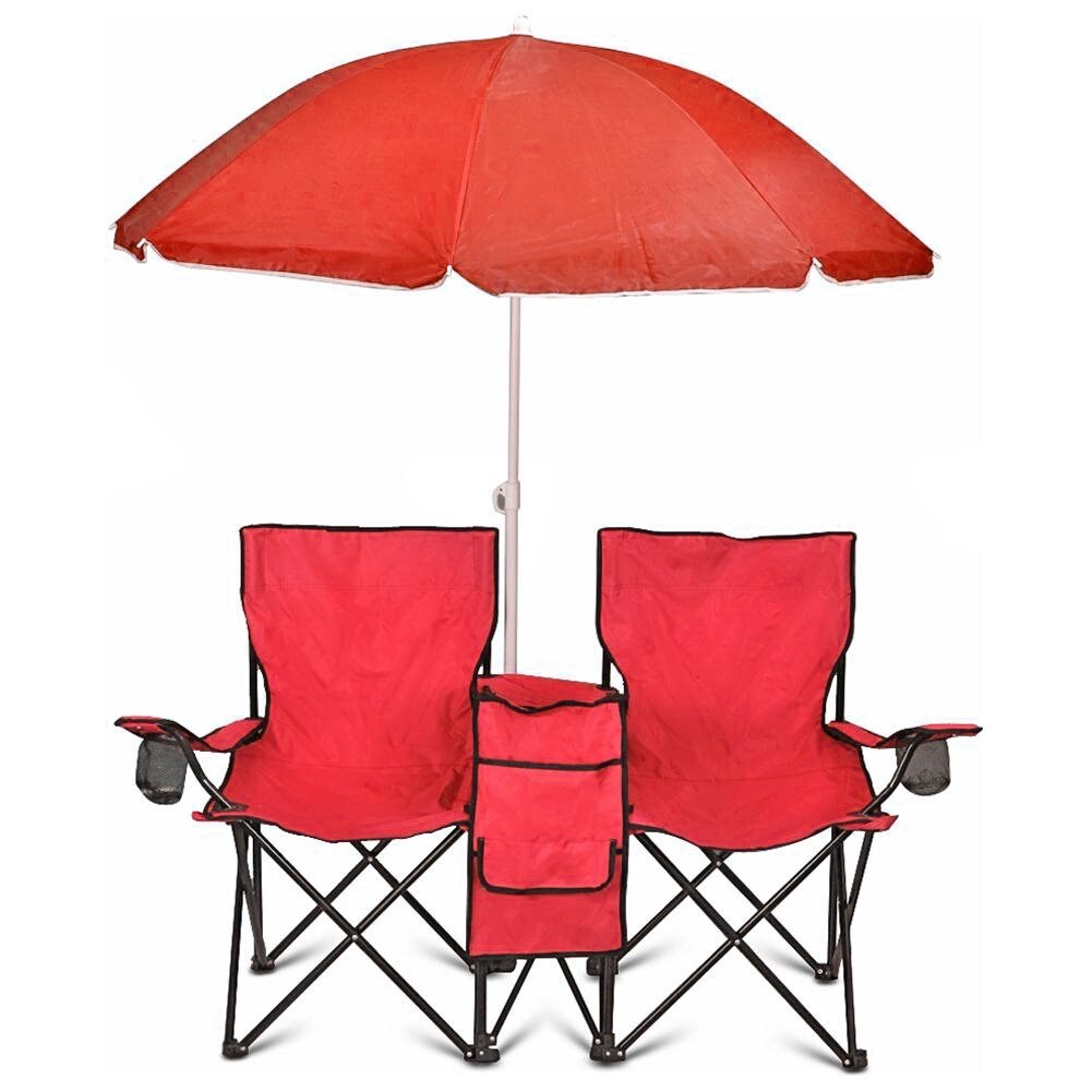Chaise pliante double portable GoTeam avec parapluie amovible, sac isotherme et étui de transport