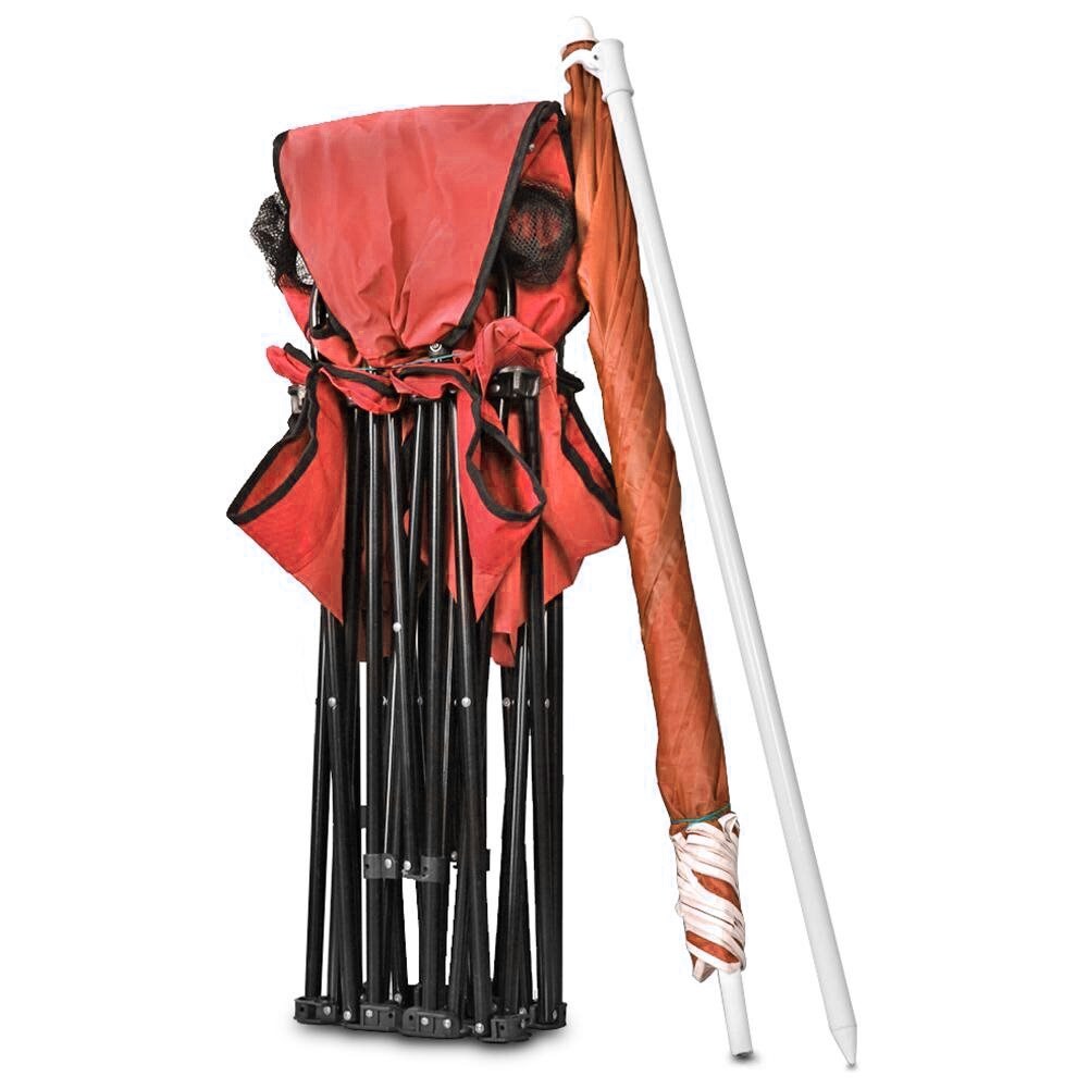 Chaise pliante double portable GoTeam avec parapluie amovible, sac isotherme et étui de transport