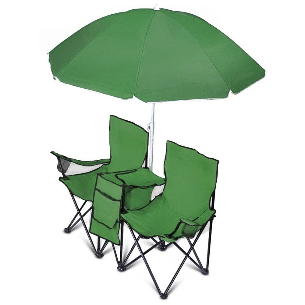 Chaise pliante double portable GoTeam avec parapluie amovible, sac isotherme et étui de transport