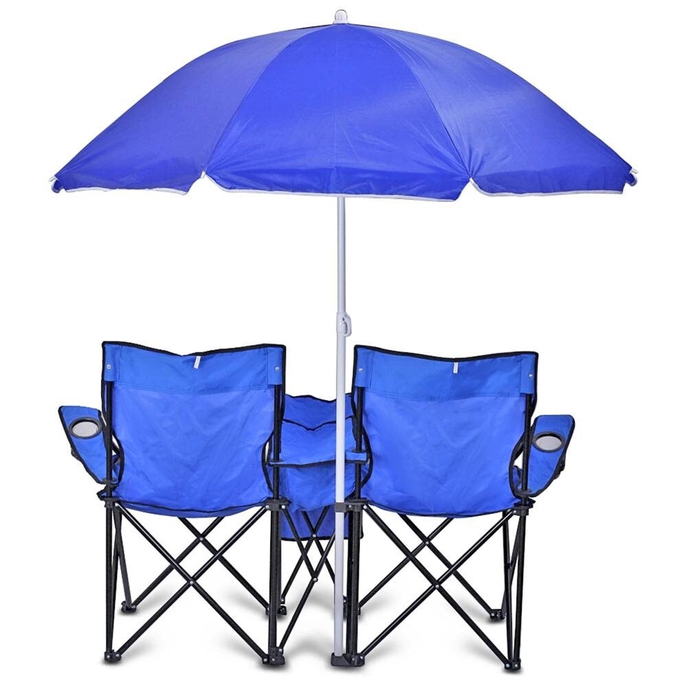 Chaise pliante double portable GoTeam avec parapluie amovible, sac isotherme et étui de transport