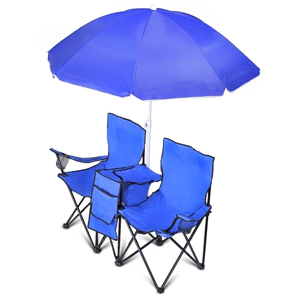 Chaise pliante double portable GoTeam avec parapluie amovible, sac isotherme et étui de transport