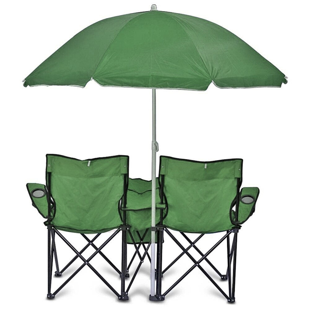 Chaise pliante double portable GoTeam avec parapluie amovible, sac isotherme et étui de transport