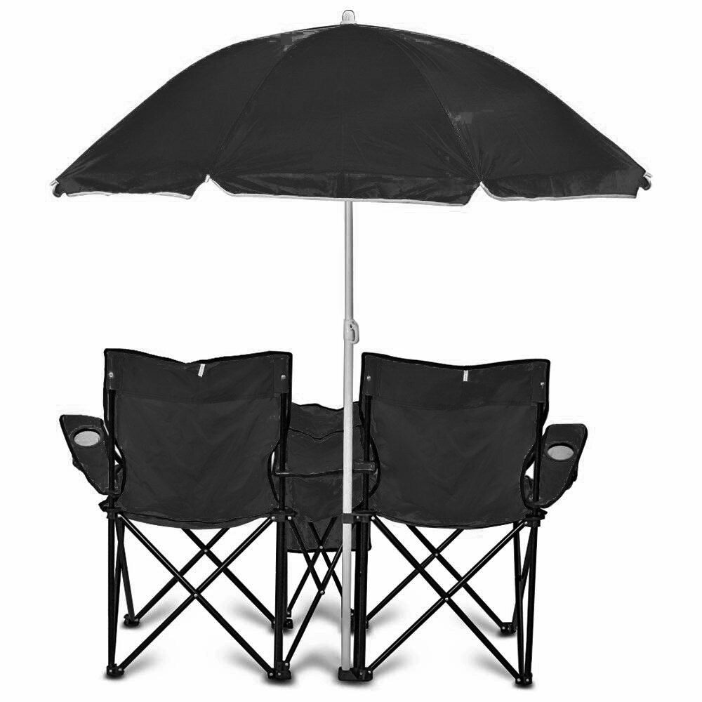 Chaise pliante double portable GoTeam avec parapluie amovible, sac isotherme et étui de transport