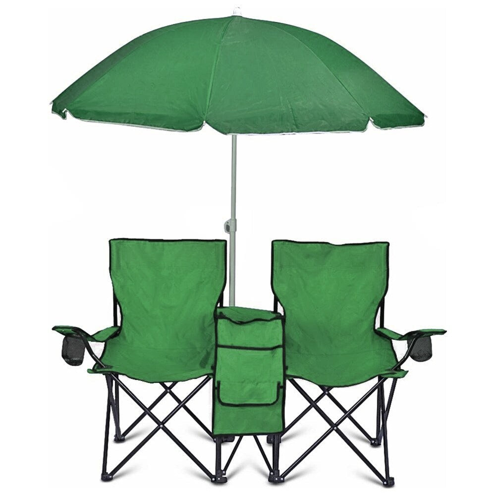 Chaise pliante double portable GoTeam avec parapluie amovible, sac isotherme et étui de transport