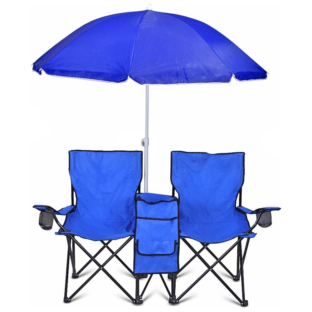 Chaise pliante double portable GoTeam avec parapluie amovible, sac isotherme et étui de transport