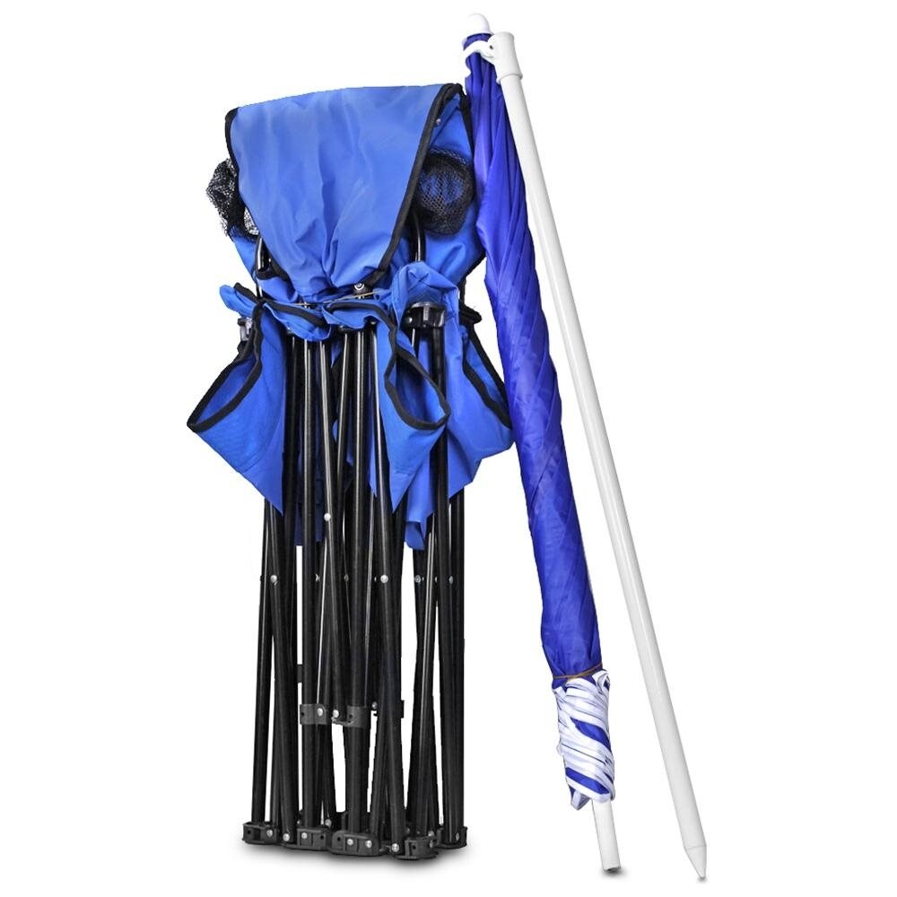 Chaise pliante double portable GoTeam avec parapluie amovible, sac isotherme et étui de transport
