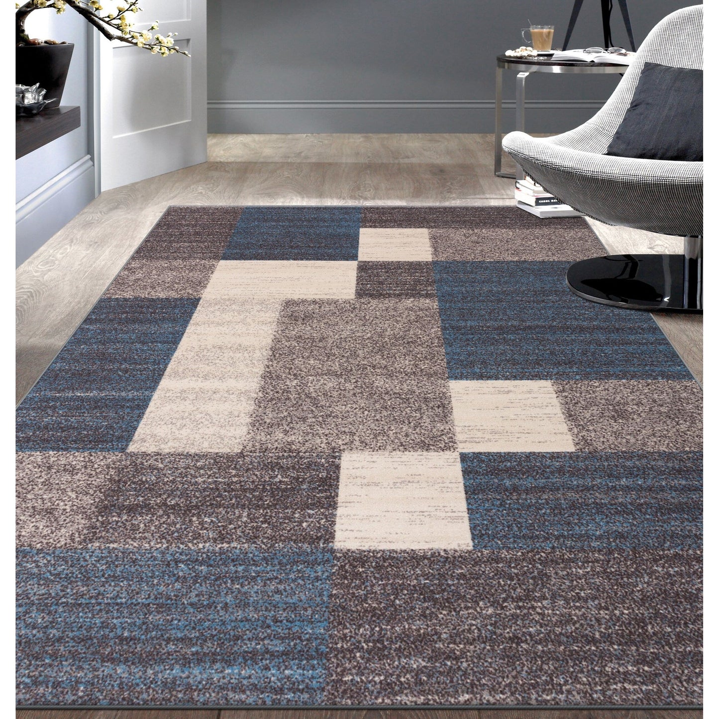 Tapis antidérapant au design moderne de boîtes de la World Rug Gallery
