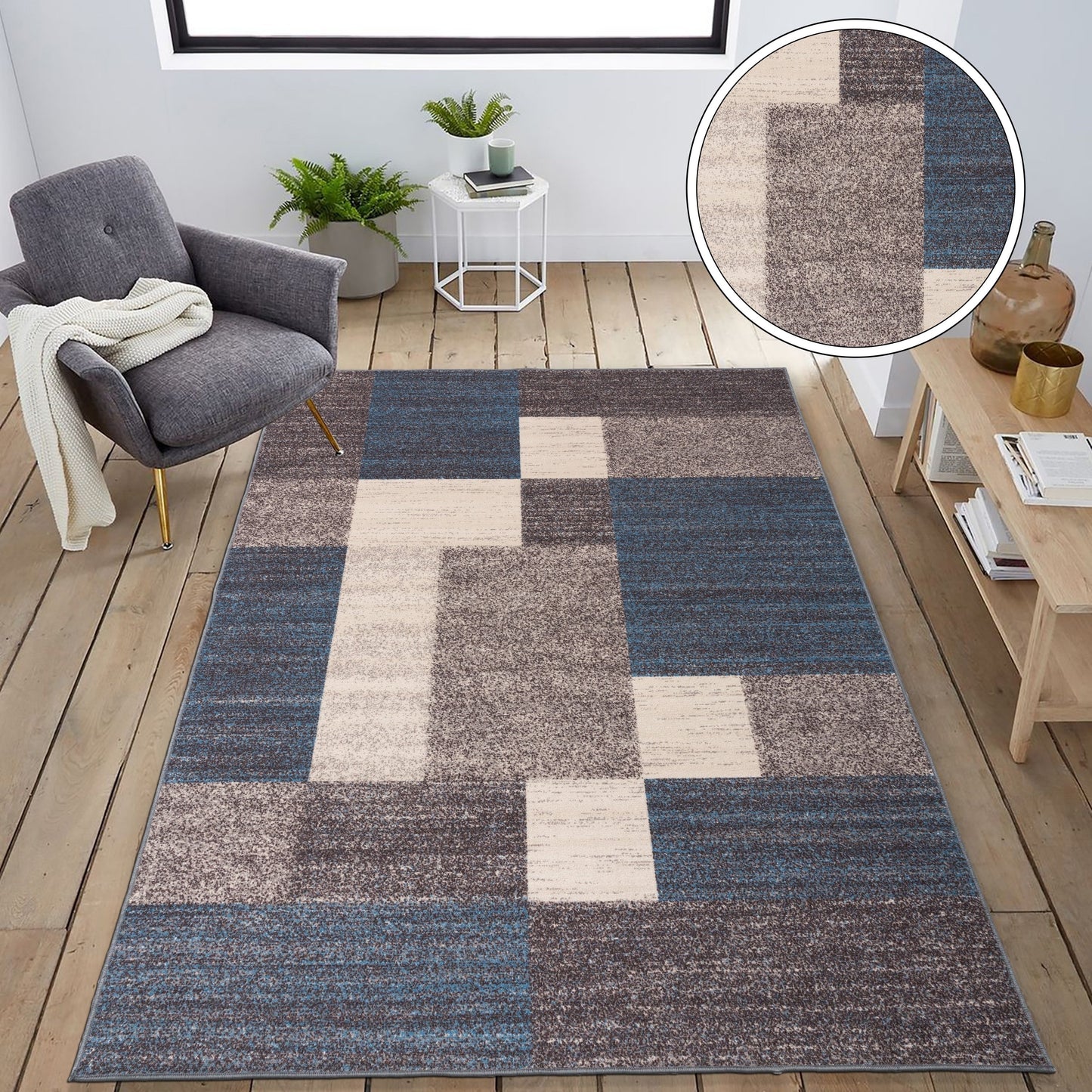 Tapis antidérapant au design moderne de boîtes de la World Rug Gallery