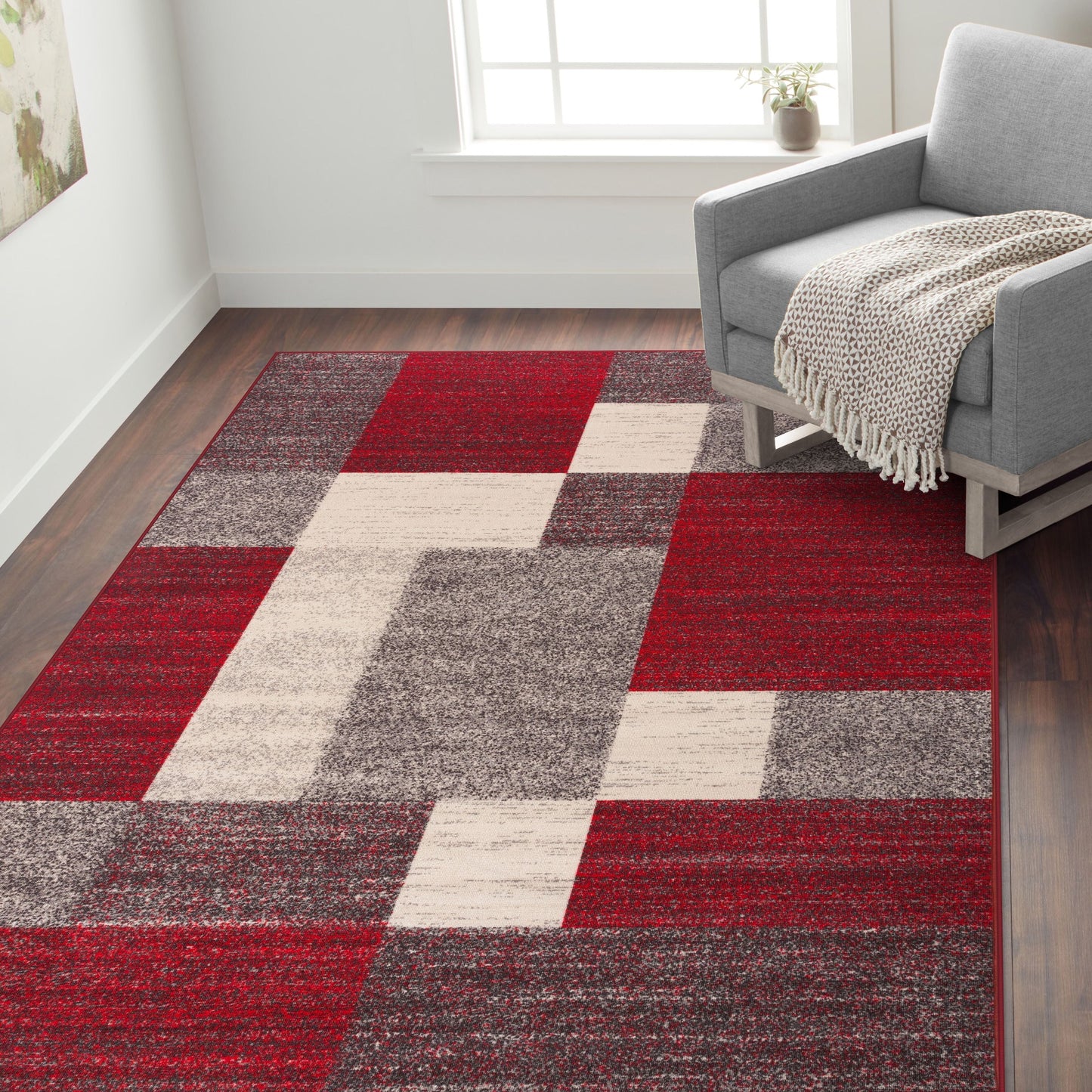 Tapis antidérapant au design moderne de boîtes de la World Rug Gallery