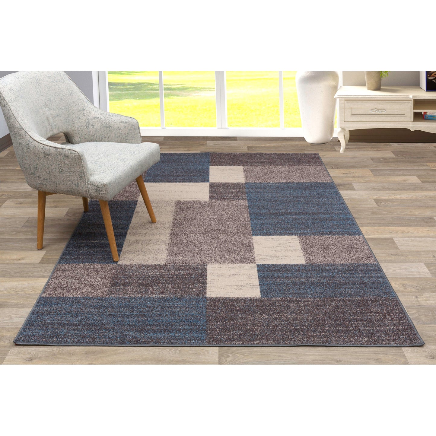 Tapis antidérapant au design moderne de boîtes de la World Rug Gallery