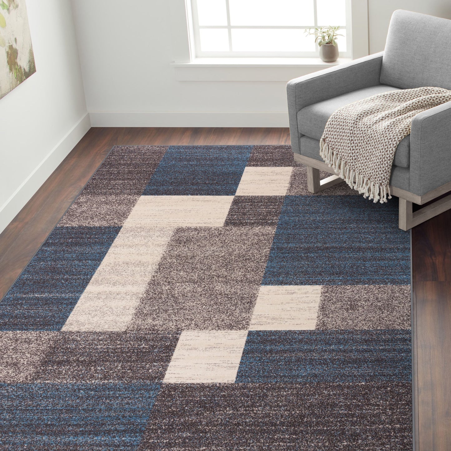 Tapis antidérapant au design moderne de boîtes de la World Rug Gallery