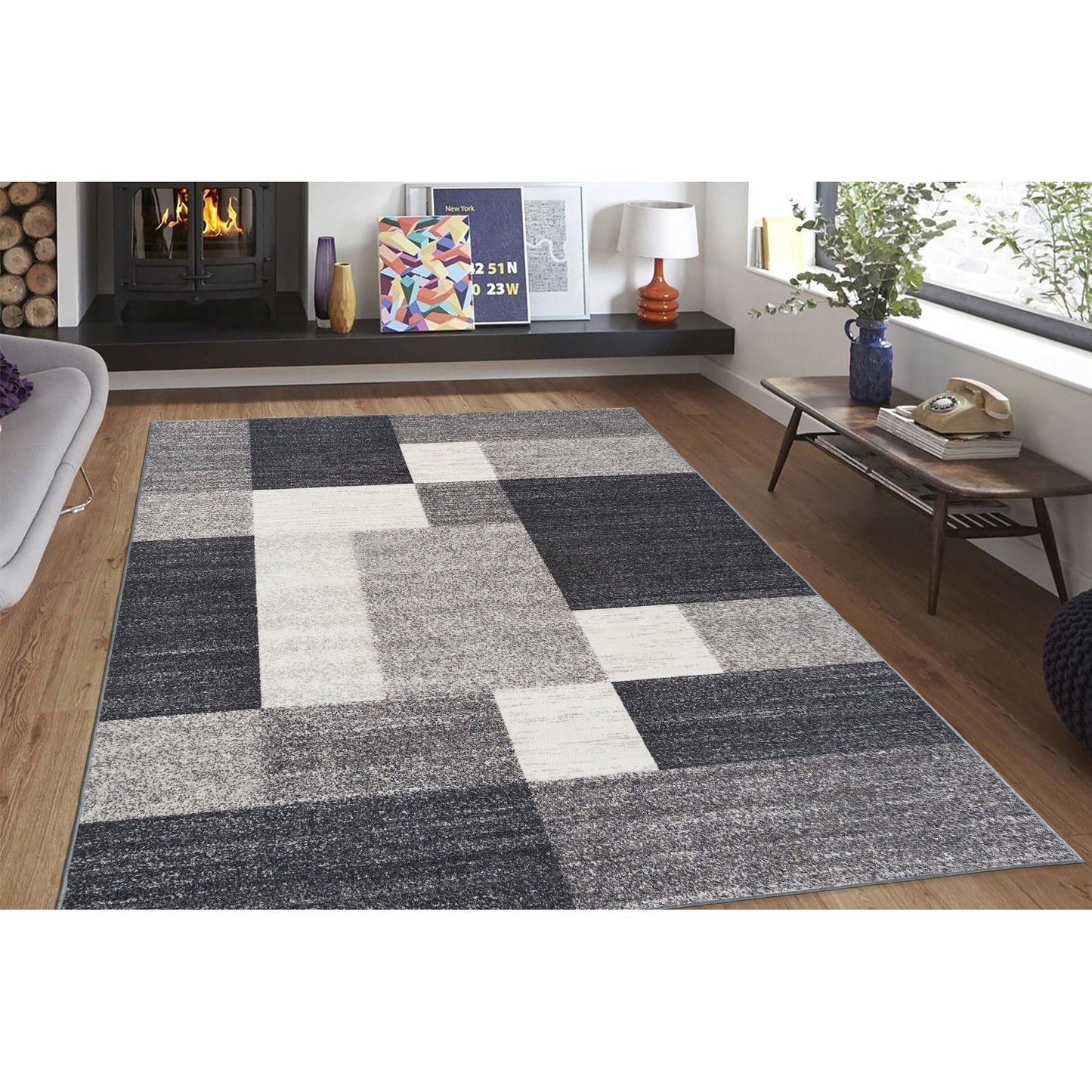 Tapis antidérapant au design moderne de boîtes de la World Rug Gallery