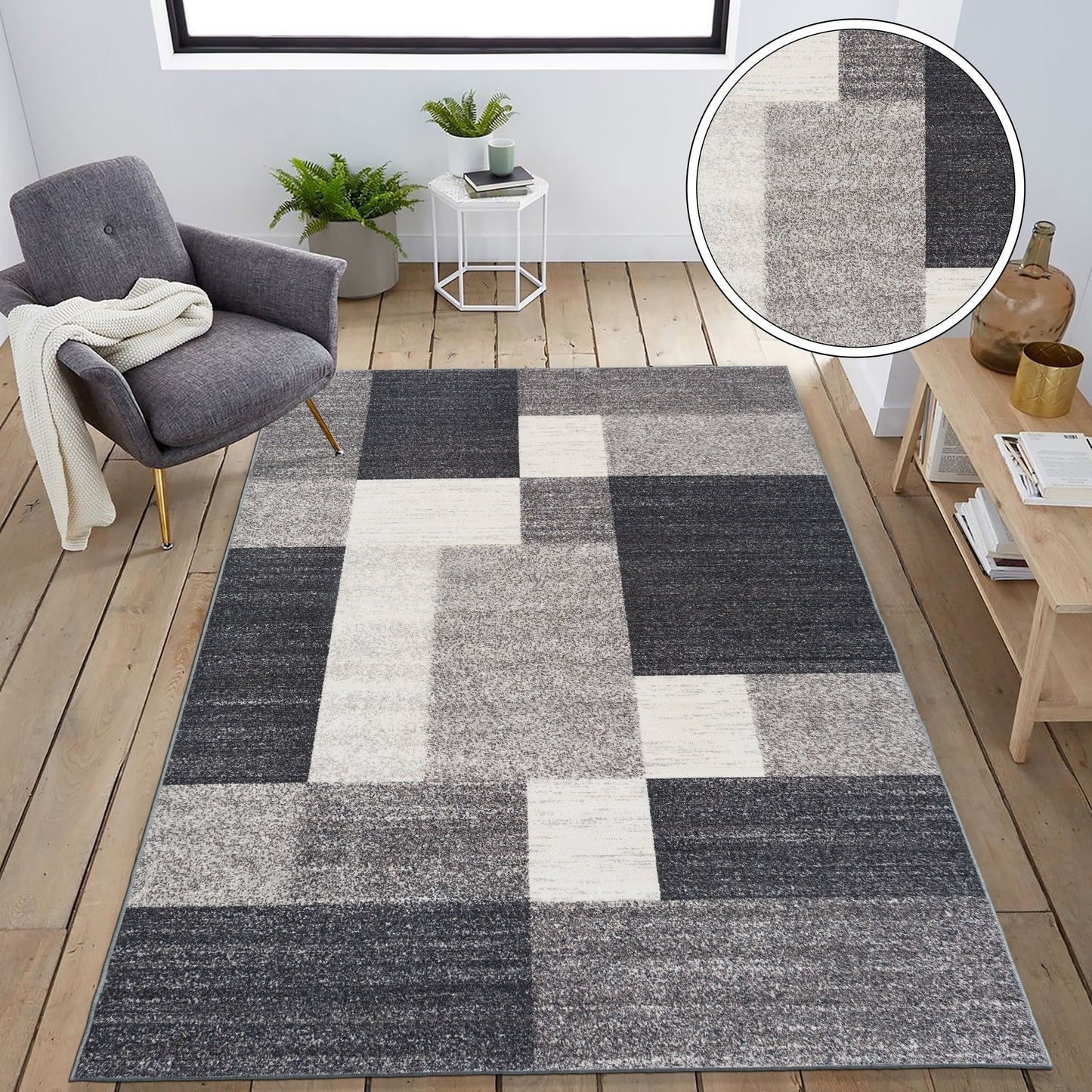 Tapis antidérapant au design moderne de boîtes de la World Rug Gallery