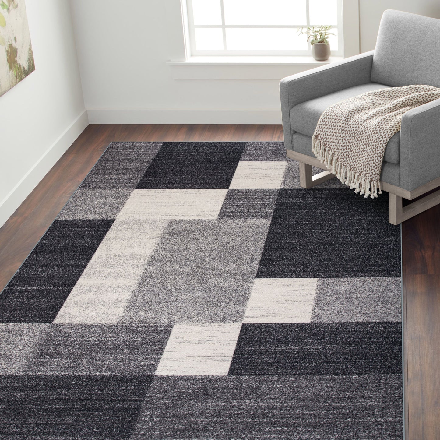 Tapis antidérapant au design moderne de boîtes de la World Rug Gallery