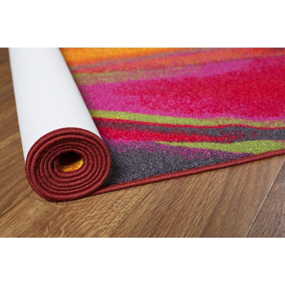 Tapis antidérapant multicolore à vagues contemporaines et modernes de la World Rug Gallery