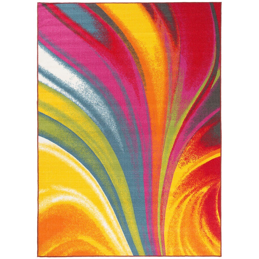 Tapis antidérapant multicolore à vagues contemporaines et modernes de la World Rug Gallery