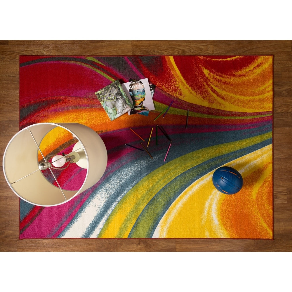Tapis antidérapant multicolore à vagues contemporaines et modernes de la World Rug Gallery