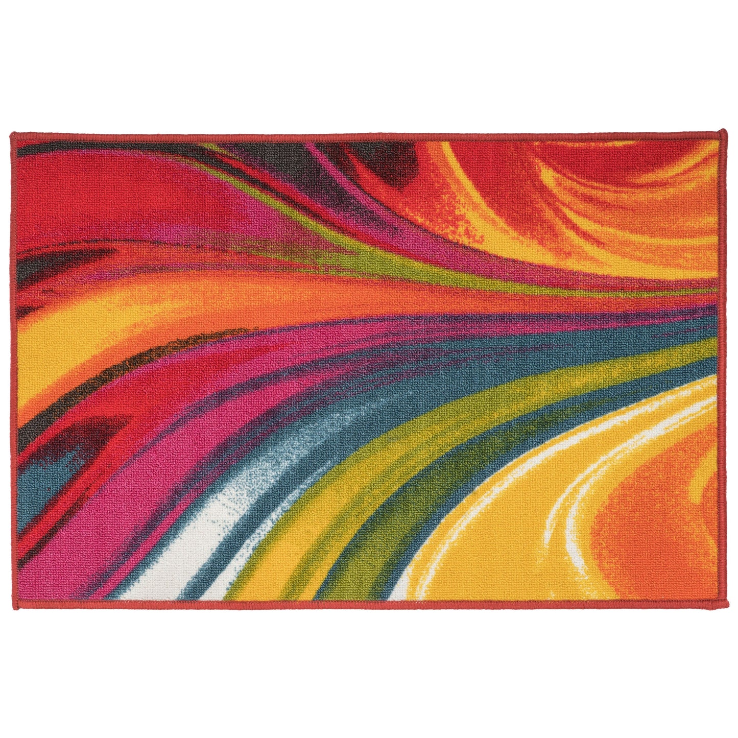 Tapis antidérapant multicolore à vagues contemporaines et modernes de la World Rug Gallery