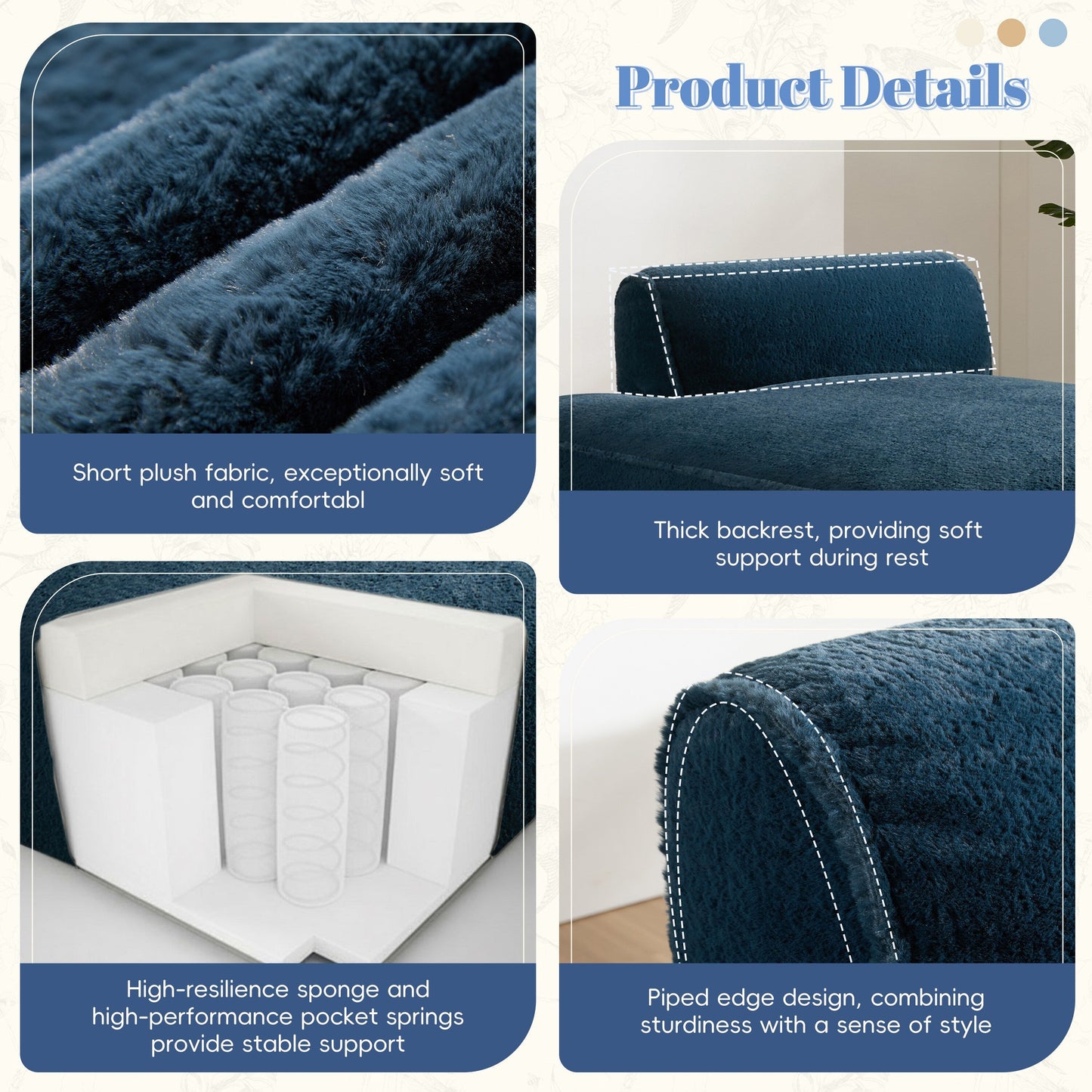Canapé modulable, entièrement compressé, spacieux, rempli de mousse, pour salon, design adapté aux personnes âgées et aux bébés