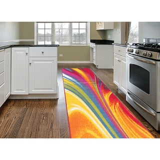 Tapis antidérapant multicolore à vagues contemporaines et modernes de la World Rug Gallery