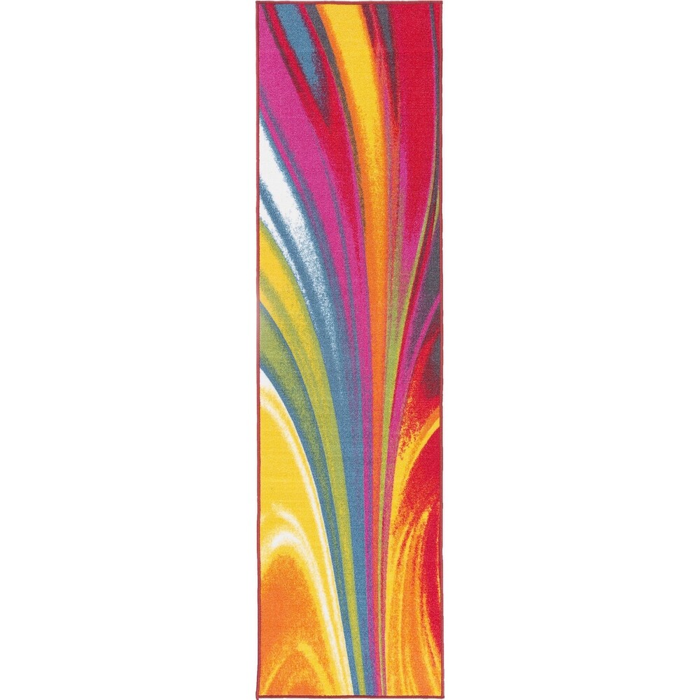 Tapis antidérapant multicolore à vagues contemporaines et modernes de la World Rug Gallery